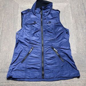 Zenergy Chicos Rebecca Ruched Vest Navy Blue Activewear Full Zip Sz 0‎ Small